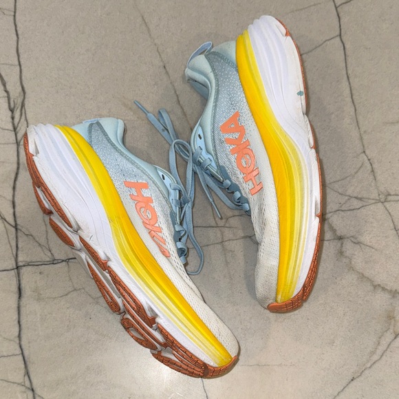Hoka Shoes - Hoka Bondi 8 Sneakers Light Blue Yellow Womens size 8.5B new insoles